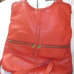 E-125 FOSSIL ORANGE/CORAL/ LEATHER FOLDOVER SATCHEL WITH CROSSBODY STRAP